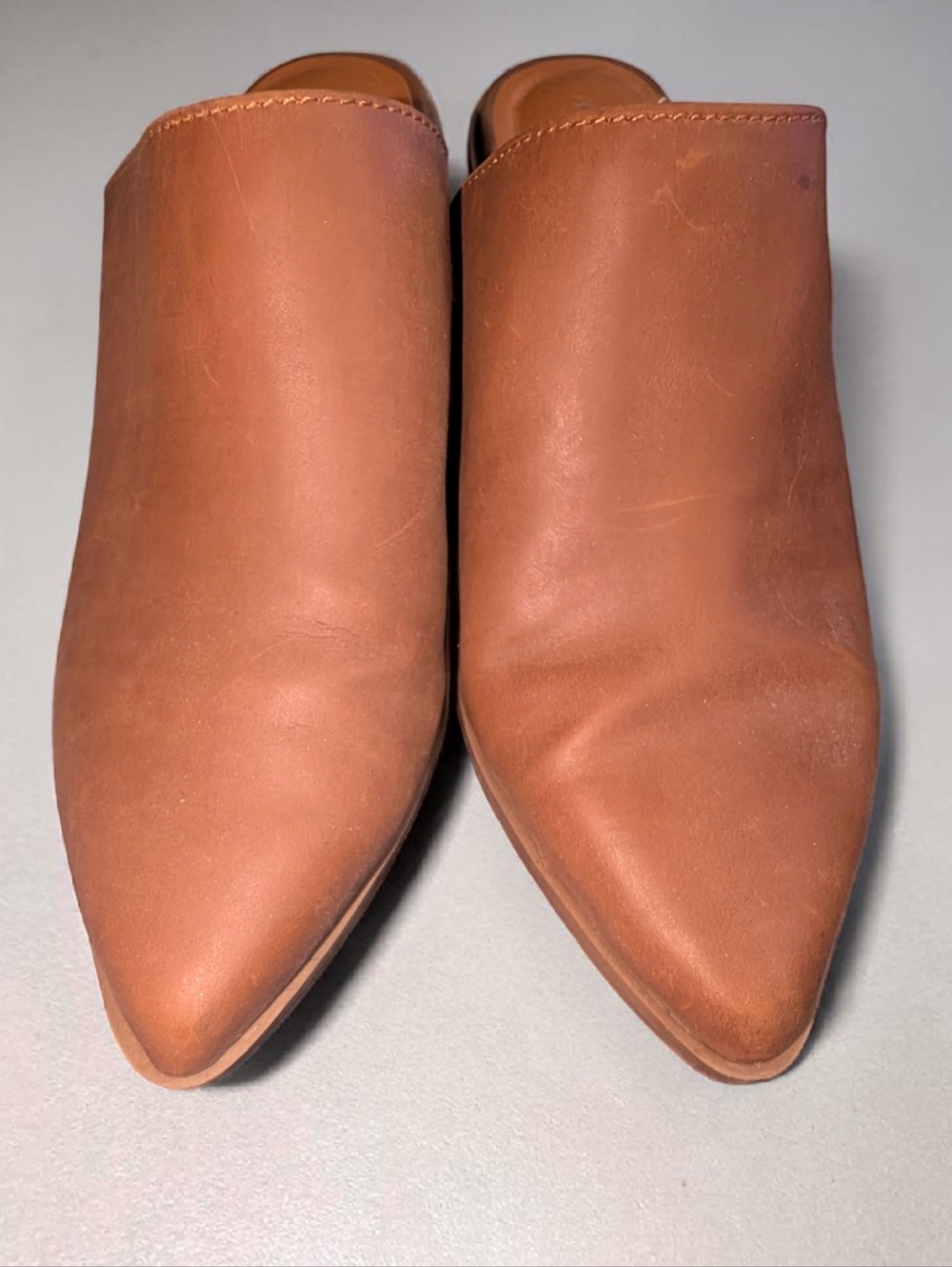Madden Girl Brown Mule Heels Pointed Toe Block Heel Slip On Size 9 - Picture 2 of 7